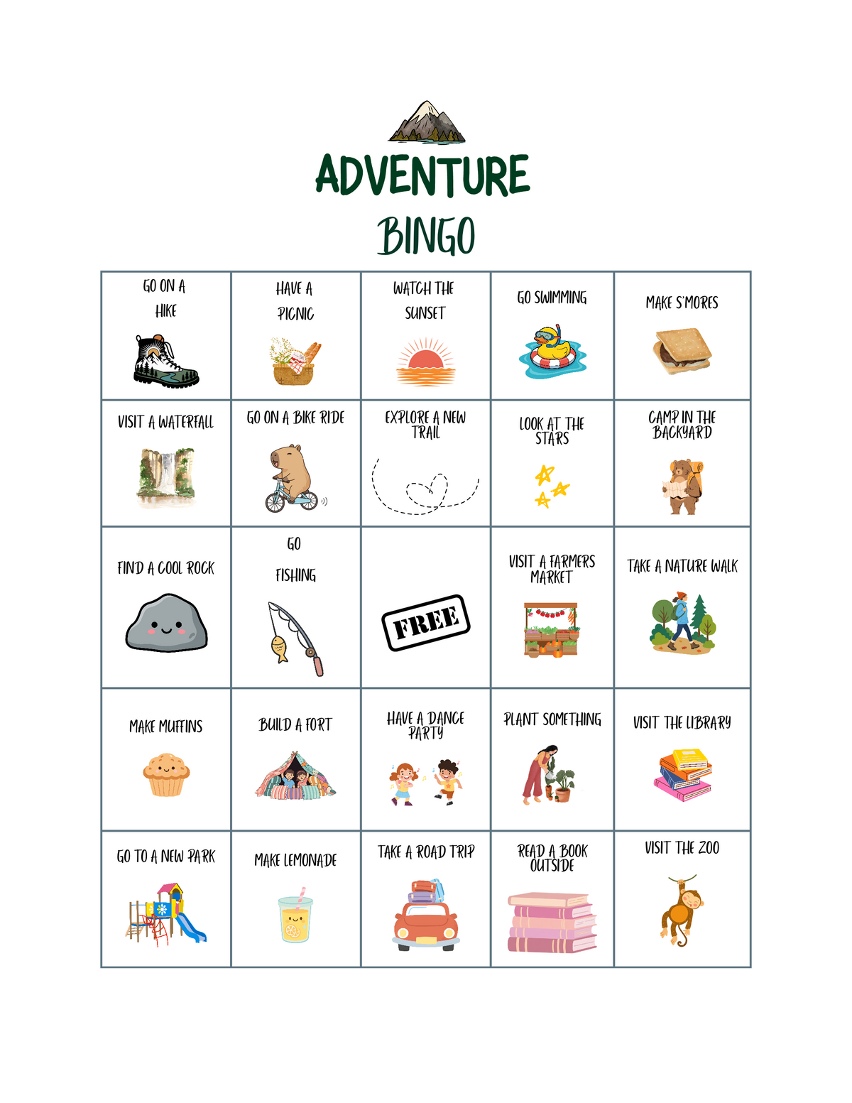 Free Adventure Bingo Printable | Family Activity Challenge for Kids (PDF Download)